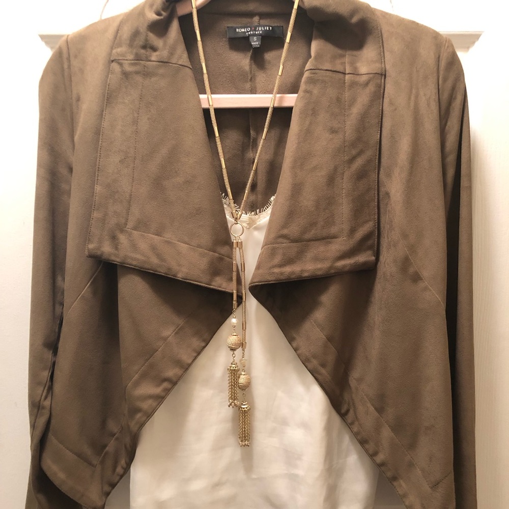 Olive green suede-like flyaway jacket